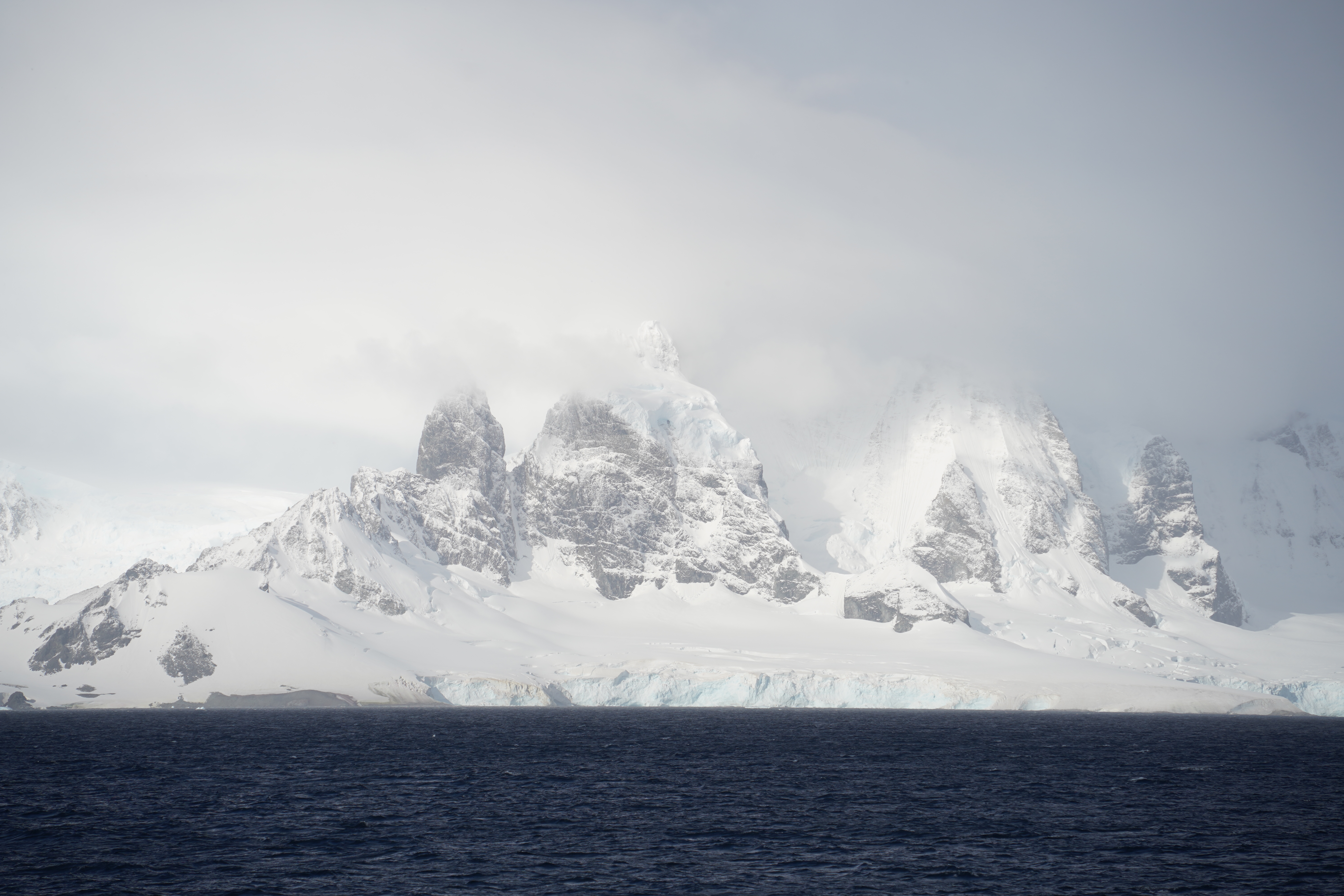 Mountains seen on the water while leaving Antarctica.