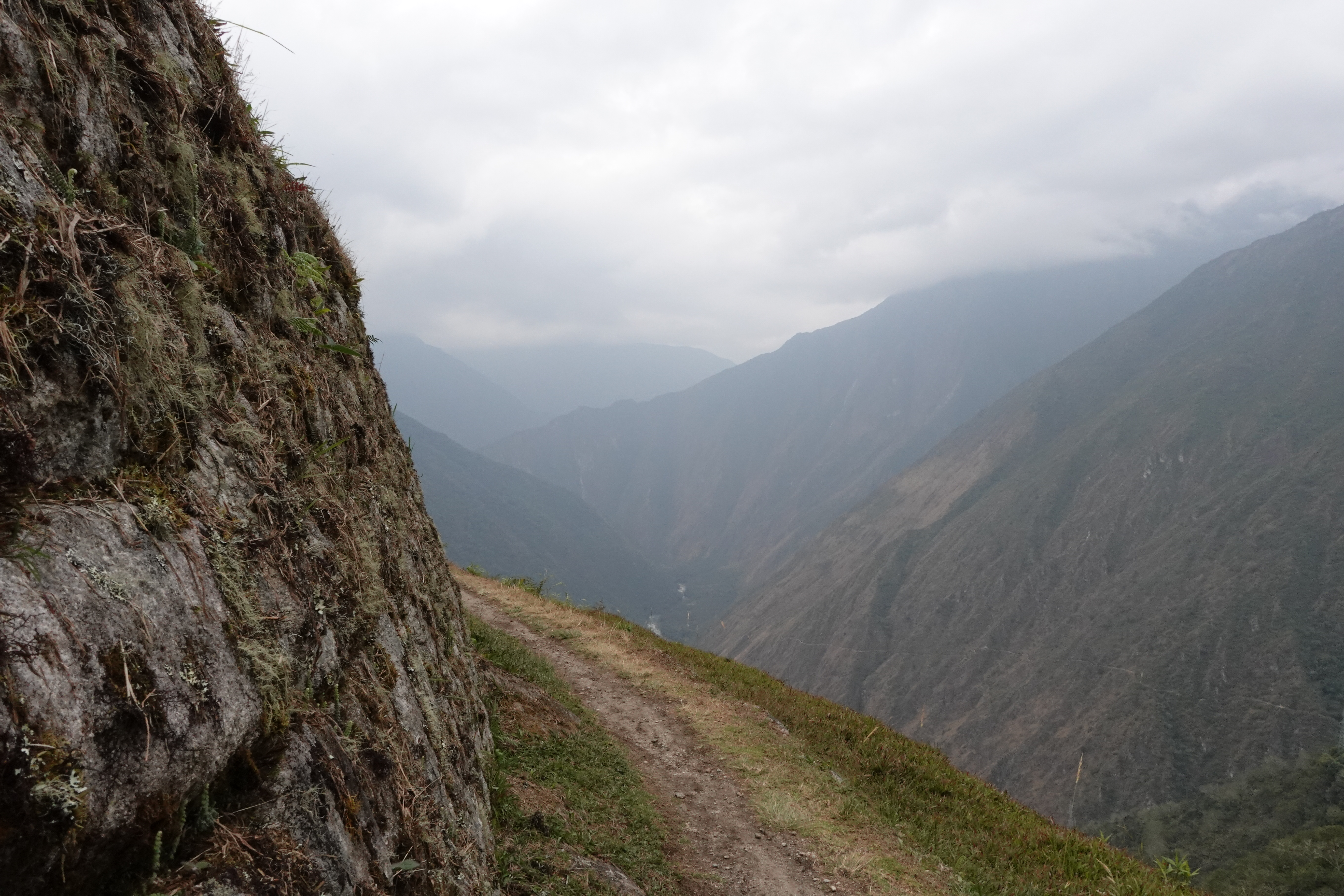 An image of a mountain in the clouds taken on the third day of the Inca Trail in Peru